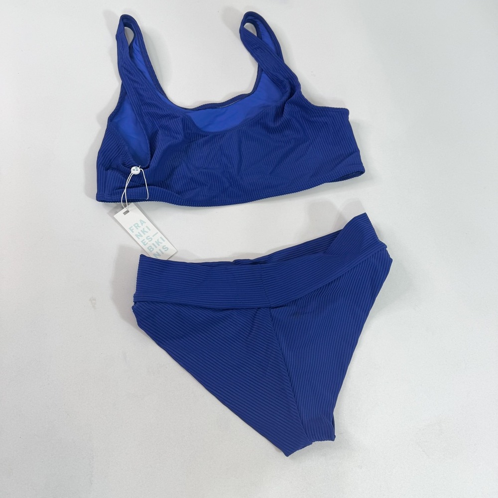 Frankies Bikinis Swimsuit Womens Large Blue Ribbed Bralette Bikini Two Piece - Picture 9 of 13